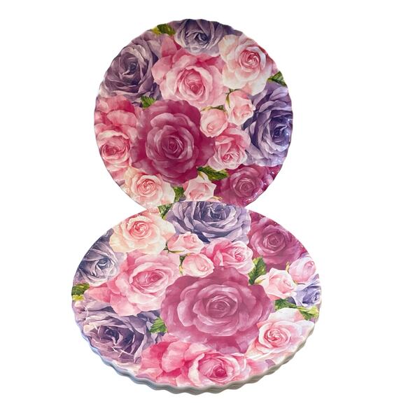 Jolie Fleur Floral Roses Melamine Dinner Plates 11in Set of 4 Spring New - Picture 2 of 16